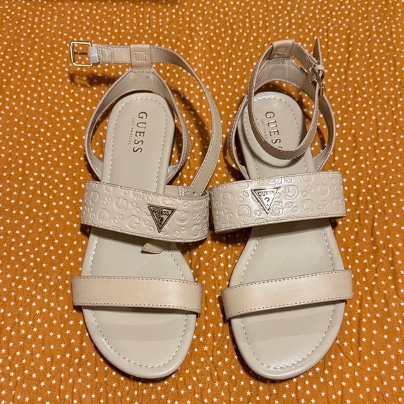 Guess Shoes - Guess Beige/Tan Logo Strap Ankle Strap Sandals